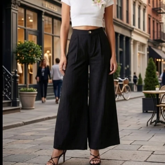 Mustard Seed Black Wide-Leg Pants,Sz S - Picture 1 of 4